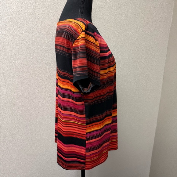 Worthington Petite PXL Orange Black Striped Career Blouse Stretch Top - Picture 6 of 9